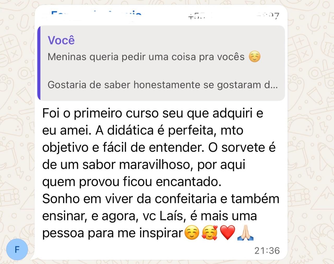 Print de aluna: didática perfeita, sorvete de sabor maravilhoso