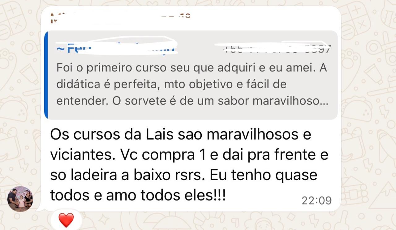 Print de aluna: cursos da Laís são maravilhosos e viciantes