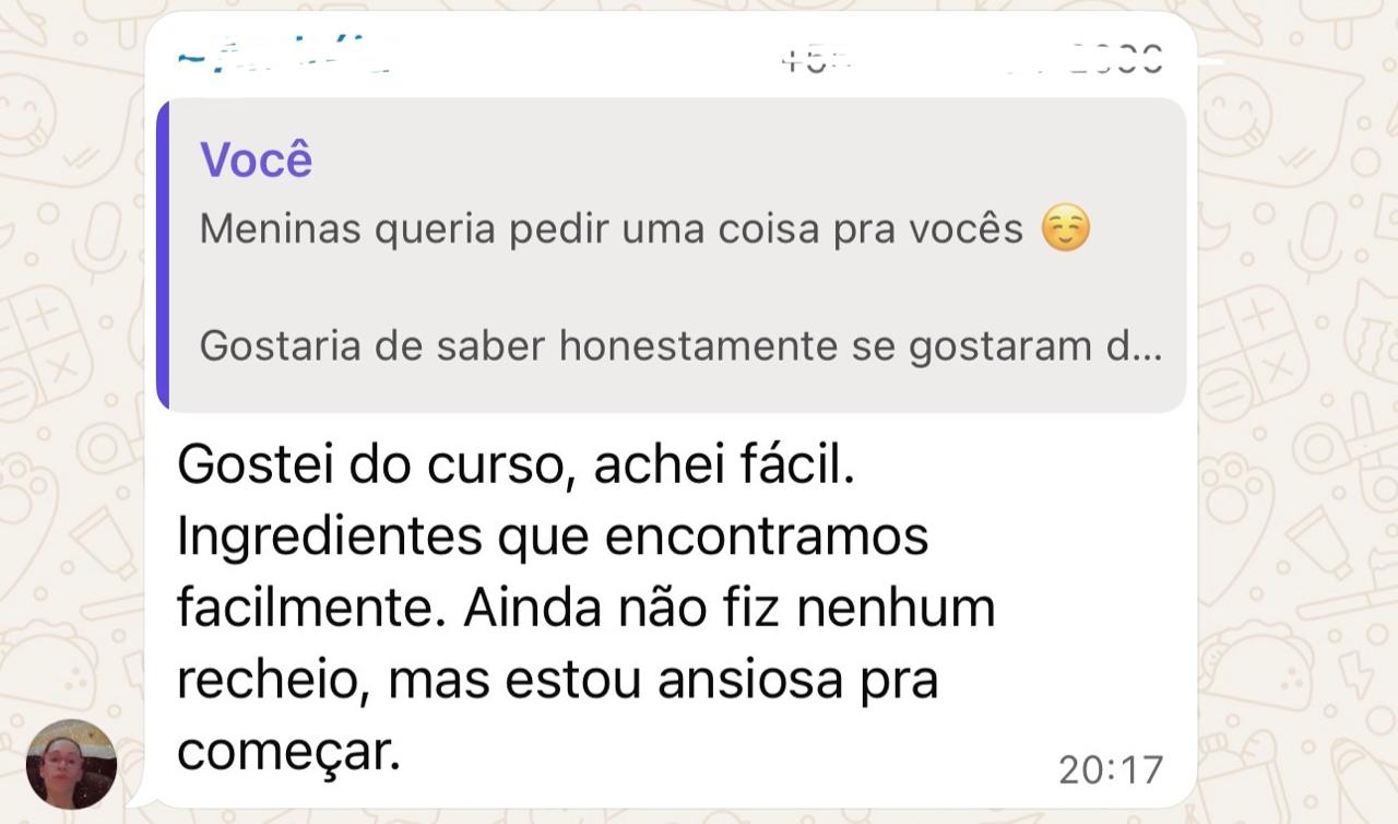 Print de aluna: gostei do curso, ingredientes fáceis de encontrar