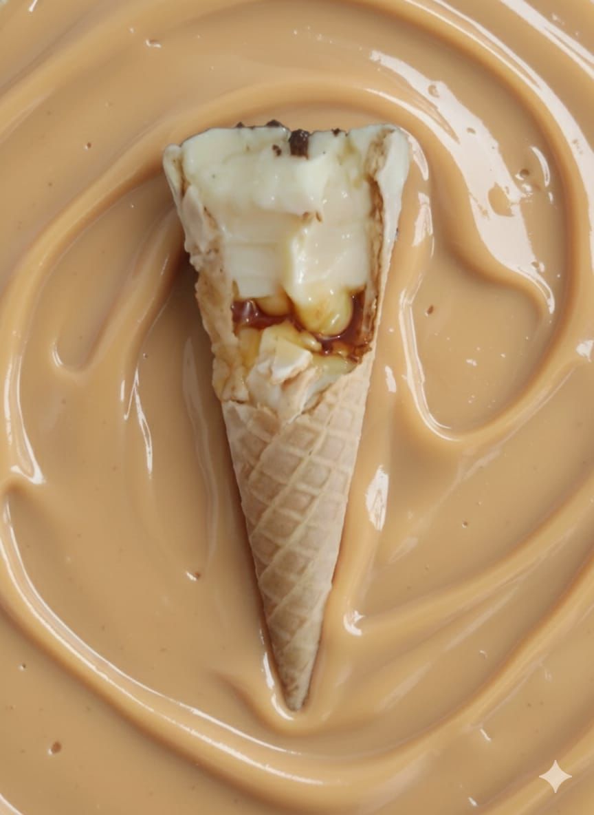 Cone de doce de leite sobre creme